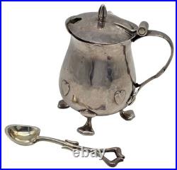 Vintage LIBERTY & CO. English Sterling Condiment Mustard Pot withSpoon and hearts