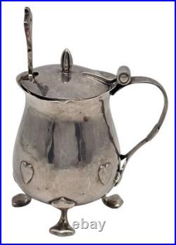 Vintage LIBERTY & CO. English Sterling Condiment Mustard Pot withSpoon and hearts