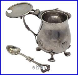 Vintage LIBERTY & CO. English Sterling Condiment Mustard Pot withSpoon and hearts