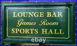 Vintage LOUNGE BAR Game Room SPORTS HALL Painted Green English Large SIGN