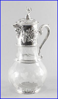 Vintage Large English Silver Plated & Glass Claret Jug 20th C