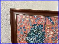 Vintage Large Framed Tapestry English Needlepoint The Lady and the Unicorn Lion