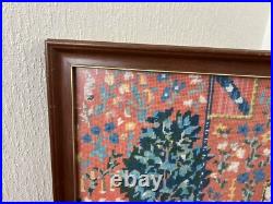 Vintage Large Framed Tapestry English Needlepoint The Lady & the Unicorn Lion