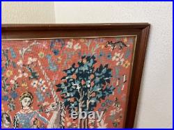 Vintage Large Framed Tapestry English Needlepoint The Lady & the Unicorn Lion