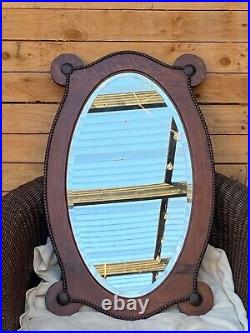 Vintage Large Oak Mirror Overmantle English Edwardian Oval Wood Mirror 1930s
