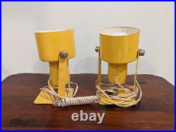 Vintage Mid Century Modern Pair 2 Metal Yellow Wall Sconce Light Fixture Lamp