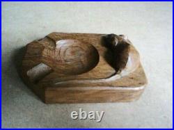 Vintage Mouseman Robert Thompson Hand Carved English Oak Ashtray 10 X 7.5 cm