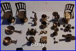 Vintage Old Antique Brass Tiny Miniature Dolls House Toys 20 Pieces Set BUNDLE