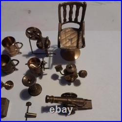 Vintage Old Antique Brass Tiny Miniature Dolls House Toys 20 Pieces Set BUNDLE