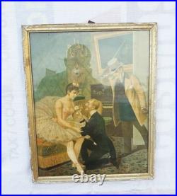 Vintage Old Antique Rare Wall Collectable English Litho Print Forbidden love