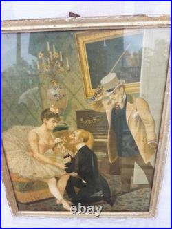 Vintage Old Antique Rare Wall Collectable English Litho Print Forbidden love