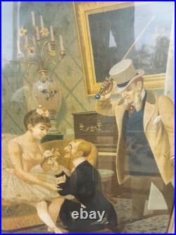 Vintage Old Antique Rare Wall Collectable English Litho Print Forbidden love