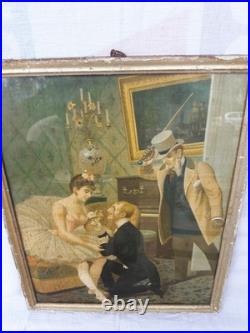Vintage Old Antique Rare Wall Collectable English Litho Print Forbidden love