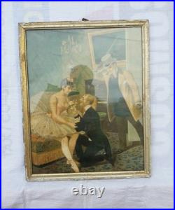 Vintage Old Antique Rare Wall Collectable English Litho Print Forbidden love