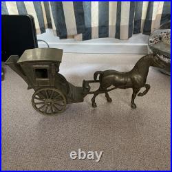 Vintage Old Antique Solid BRASS Horse closed carriage pulling cart Olde English