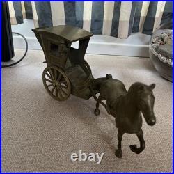 Vintage Old Antique Solid BRASS Horse closed carriage pulling cart Olde English