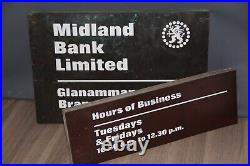 Vintage Original Bronze, Enamel Welsh Plaque Signs Midland Bank. Carmarthenshire