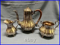 Vintage Ornate English 3 Piece Tea Set Silver Plate England