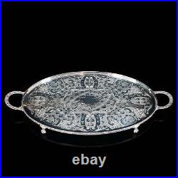 Vintage Oval Serving Tray, English, Silver Plate, Afternoon Tea, Viners, C. 1950