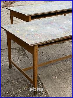 Vintage Paint Splattered Art Room School Table Kitchen Dining Table Desk