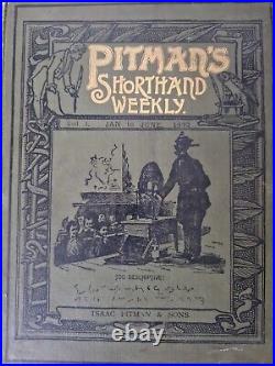 Vintage Pitman's Shorthand Weekly H/Back book 1892 antique Vol 1 & 2