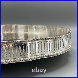 Vintage Round Silver Plated Gallery Tray Footed Claw Feet Scalloped English 30cm