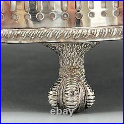 Vintage Round Silver Plated Gallery Tray Footed Claw Feet Scalloped English 30cm