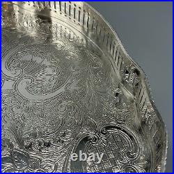 Vintage Round Silver Plated Gallery Tray Footed Claw Feet Scalloped English 30cm