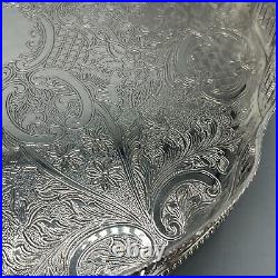 Vintage Round Silver Plated Gallery Tray Footed Claw Feet Scalloped English 30cm