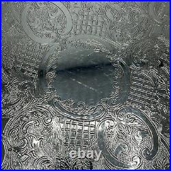 Vintage Round Silver Plated Gallery Tray Footed Claw Feet Scalloped English 30cm