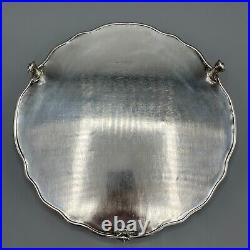 Vintage Round Silver Plated Gallery Tray Footed Claw Feet Scalloped English 30cm