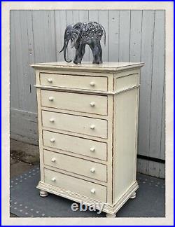 Vintage Rustic Antique White'Shabby' Chest of Drawers 6x Draw & Carved Bun Feet
