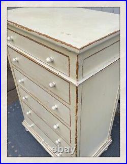 Vintage Rustic Antique White'Shabby' Chest of Drawers 6x Draw & Carved Bun Feet