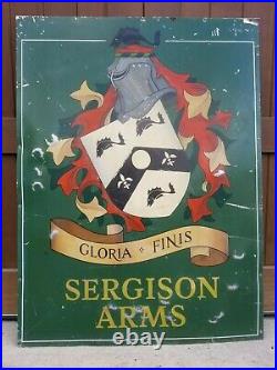Vintage Sergison Arms Handpainted English Coat of Arms Pub Sign Knight's Helmet