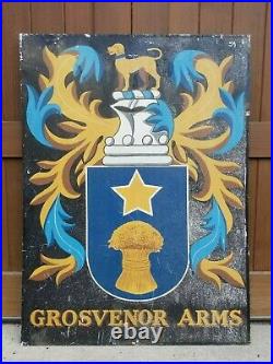 Vintage Sergison Arms Handpainted English Coat of Arms Pub Sign Knight's Helmet