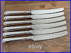 Vintage Set 6 Solid Sterling Silver Old English Pattern Table Knives