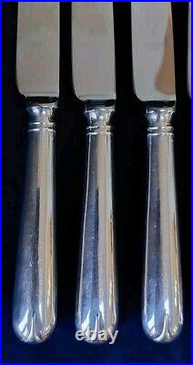 Vintage Sheffield Old English Pip Pattern Set 6 Dinner Knives Silver Plated