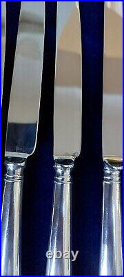 Vintage Sheffield Old English Pip Pattern Set 6 Dinner Knives Silver Plated