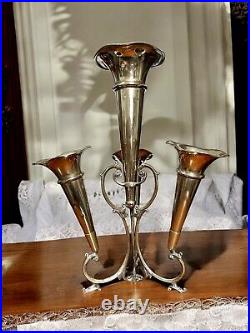 Vintage Silver Plate English Epergnes Tulip 4 Vases