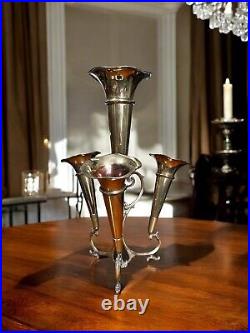 Vintage Silver Plate English Epergnes Tulip 4 Vases