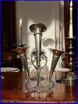 Vintage Silver Plate English Epergnes Tulip 4 Vases