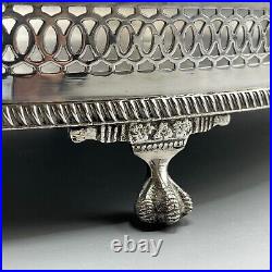 Vintage Silver Plate Footed Gallery Serving Tray Handles Cocktail Butler English