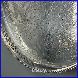 Vintage Silver Plate Footed Gallery Serving Tray Handles Cocktail Butler English