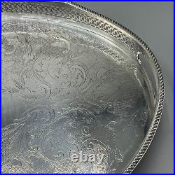 Vintage Silver Plate Footed Gallery Serving Tray Handles Cocktail Butler English