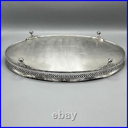 Vintage Silver Plate Footed Gallery Serving Tray Handles Cocktail Butler English