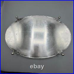 Vintage Silver Plate Footed Gallery Serving Tray Handles Cocktail Butler English