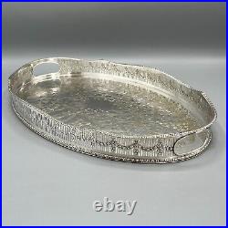 Vintage Silver Plate Gallery Serving Tray Handles Cocktail Drinks Viners English