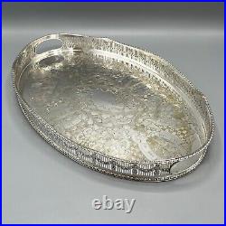 Vintage Silver Plate Gallery Serving Tray Handles Cocktail Drinks Viners English