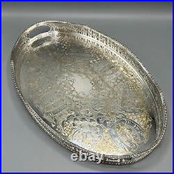 Vintage Silver Plate Gallery Serving Tray Handles Cocktail Drinks Viners English