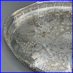 Vintage Silver Plate Gallery Serving Tray Handles Cocktail Drinks Viners English